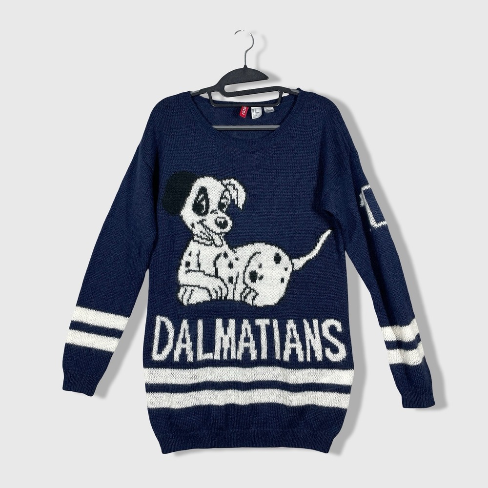 H&M Divided Disney Dalmatians Sweater Womens XS Blue‎ Knit Retro Cute Cartoon